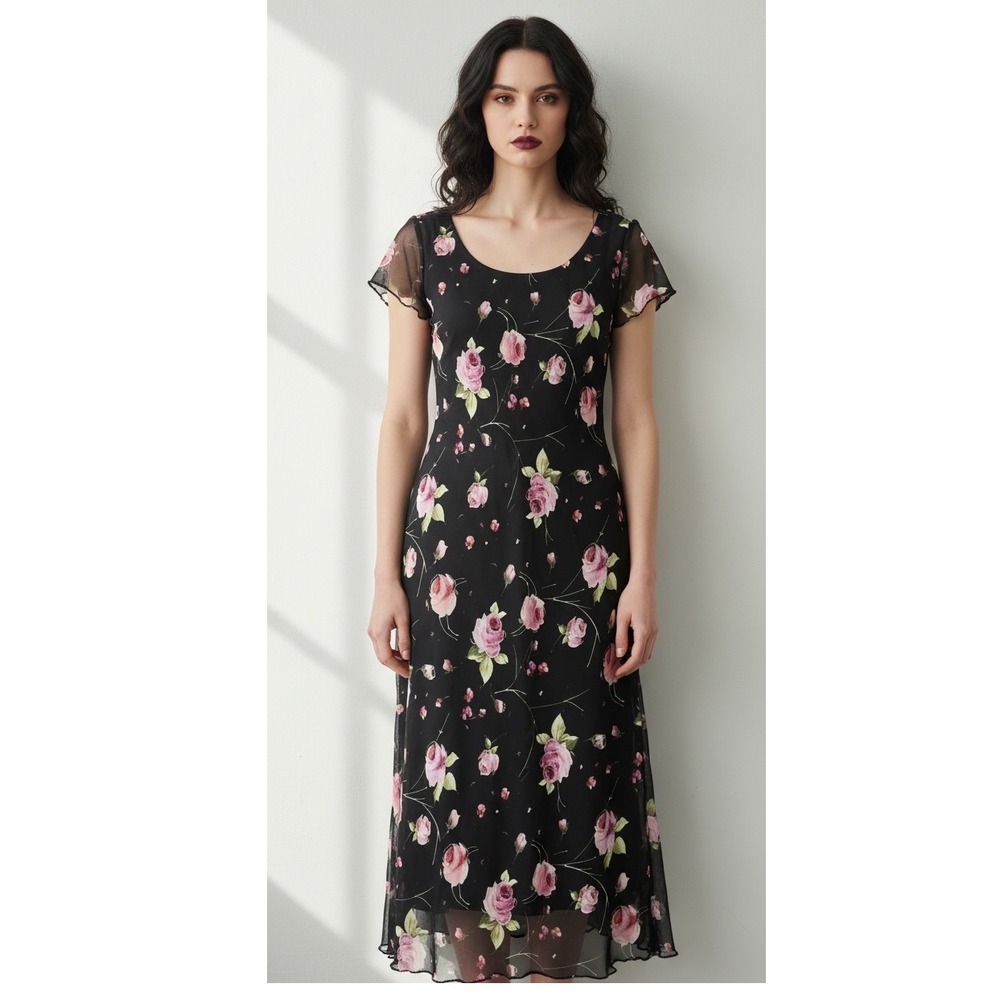 Vintage Moss Dark Floral Maxi Dress Sz 10 Y2K‎ 90s Whimsigoth Fairy Cottagecore